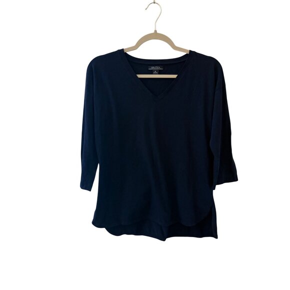 Nautica Womens Size Medium Navy Blue 3/4 Sleeve Embroidered Anchor Shirt - Picture 1 of 6